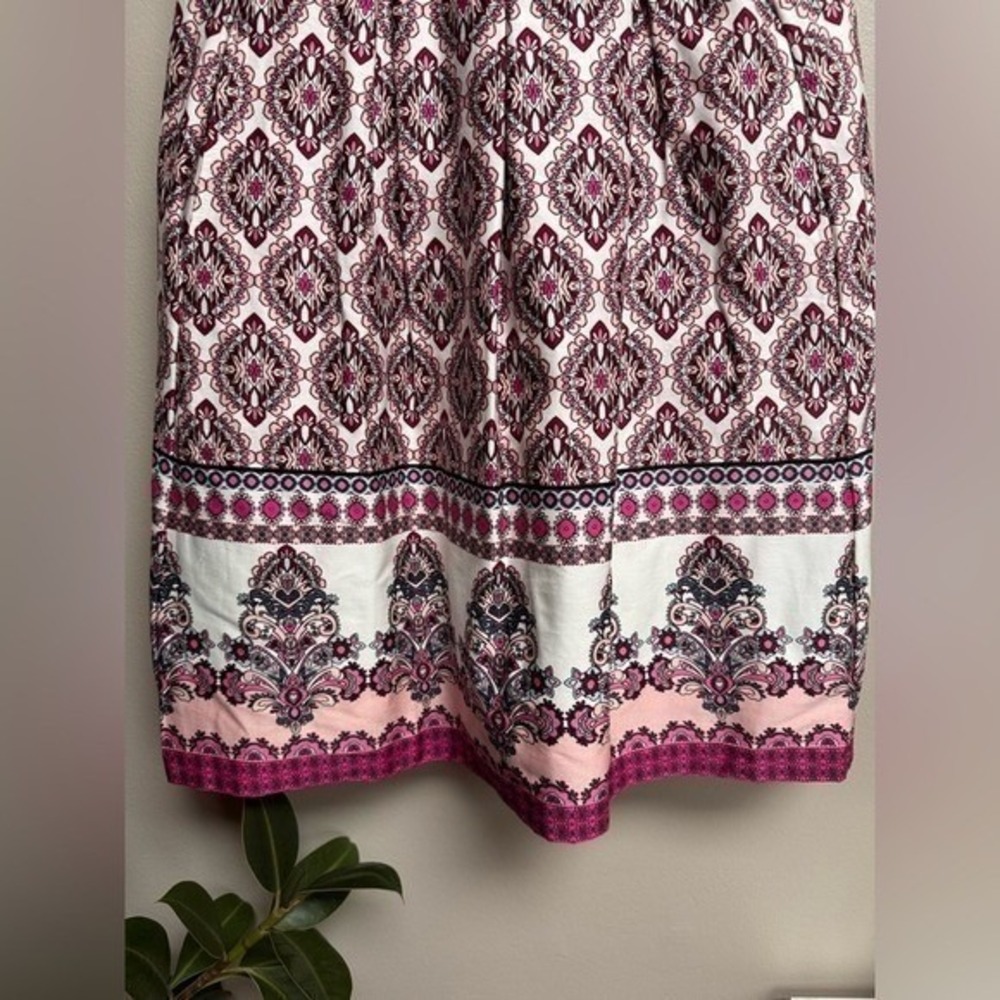 Nine West Womens Dress 8 Pink Purple Geometric Boho Pockets Knee Derby Wedding - Picture 2 of 8